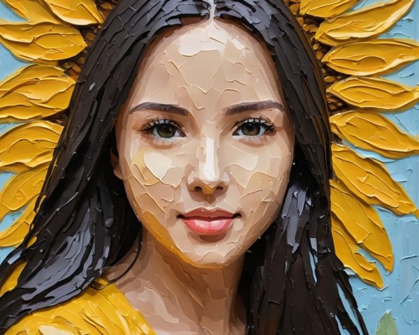 Young woman with sunflowers on blue background