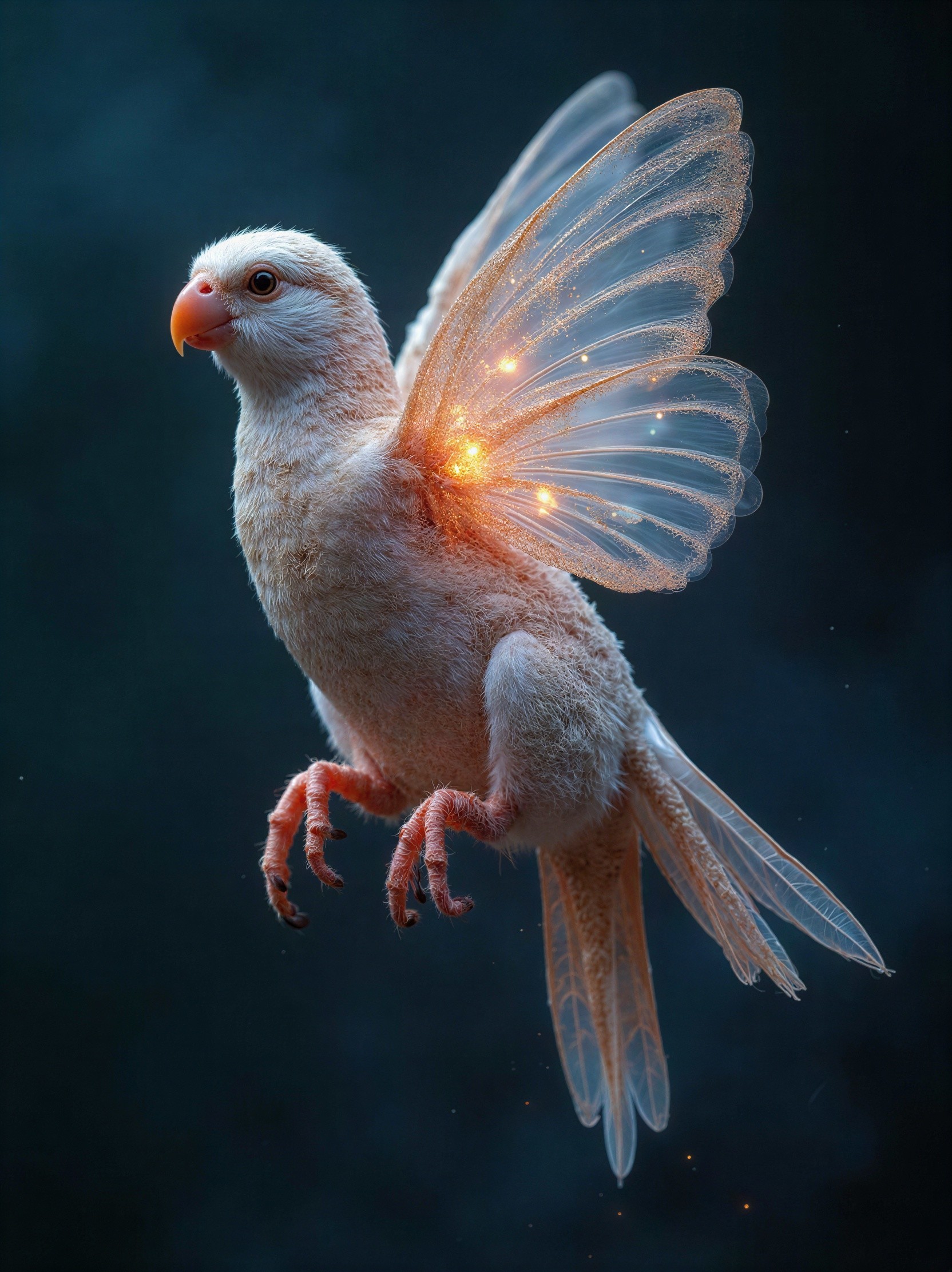 Fantasy Artwork of a Pink Macaw with Glowing Wings