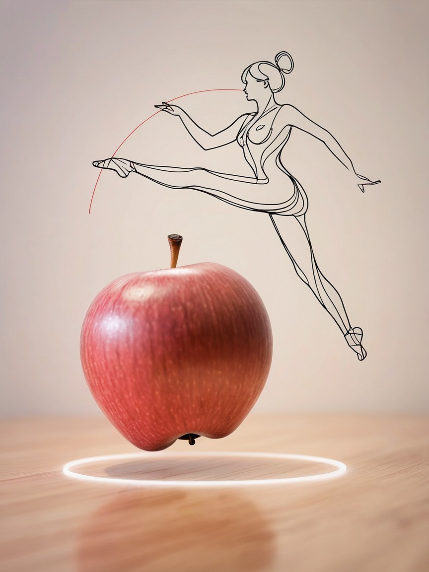 Still Life with Levitating Apple and Dancer Drawing
