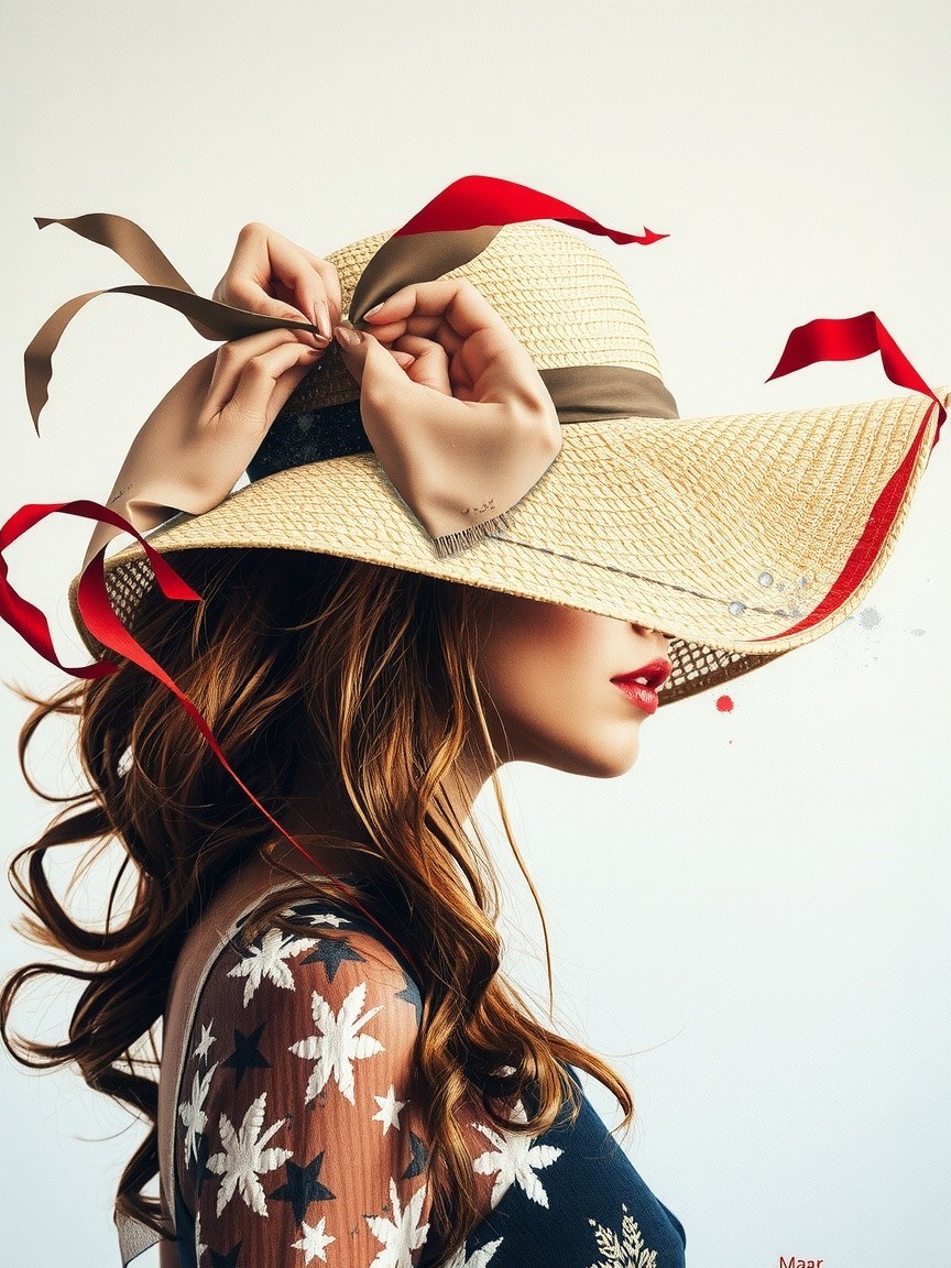 Young woman in elegant profile with stylish hat and outfit