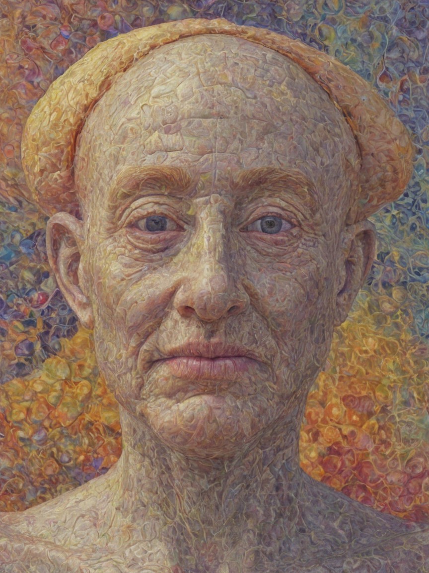 Textured Abstract Portrait of a Serene Bald Figure