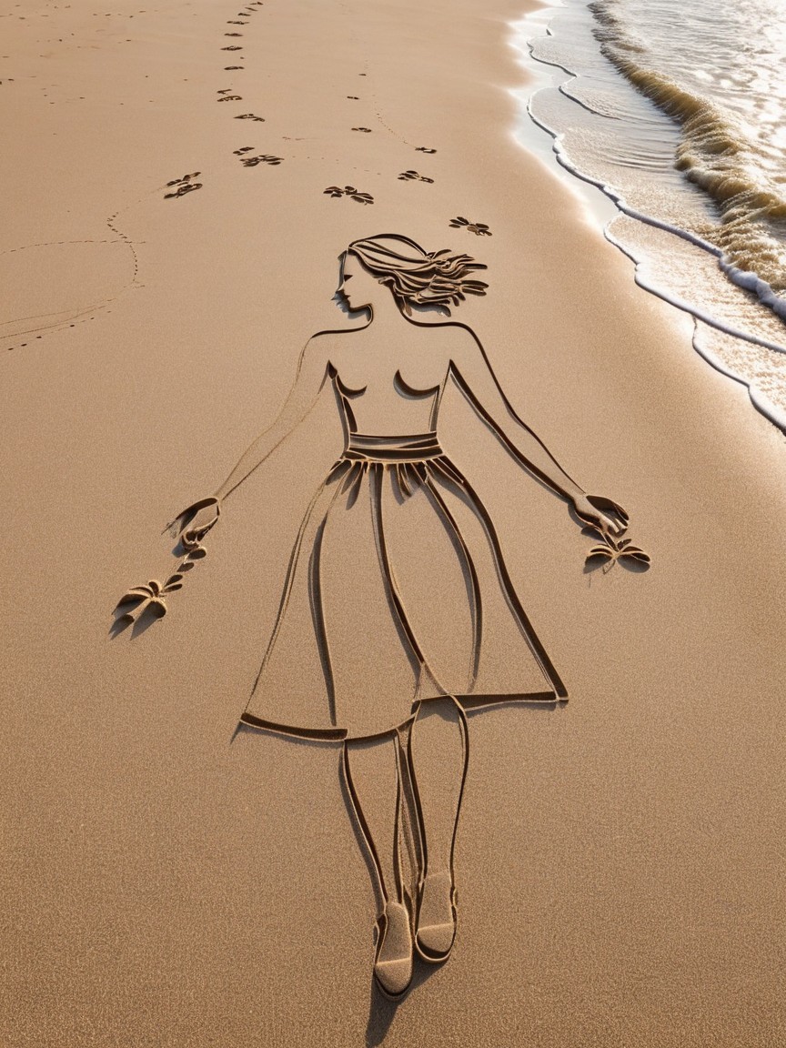 Sand Sculpture of a Woman on the Beach