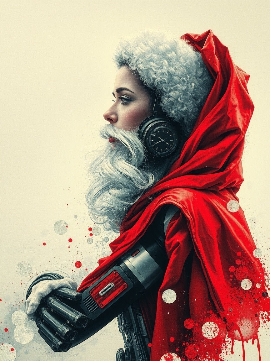 Futuristic Santa Figure with Modern Elements and Colors