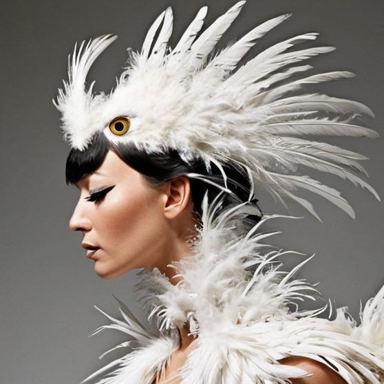 Profile of a Woman with White Feather Headpiece