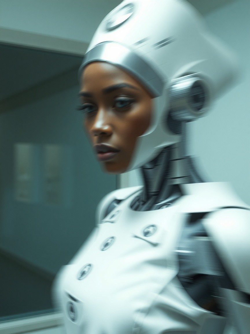 Futuristic Humanoid Robot with Elegant Design Features