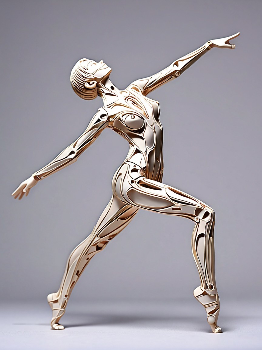 Golden Robotic Ballerina with Segmented Body Parts