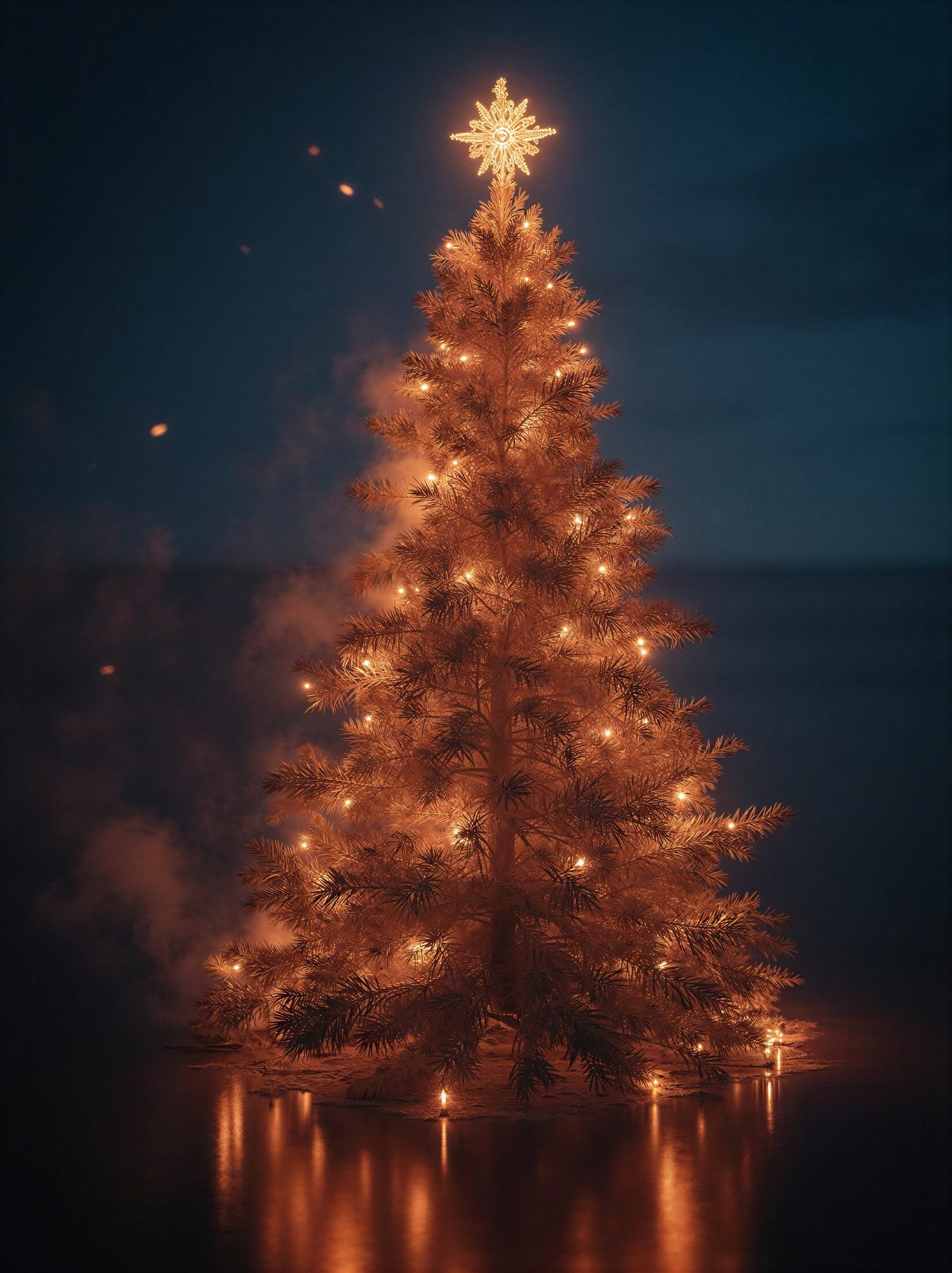 Golden Needle Christmas Tree with Star Topper and Lights