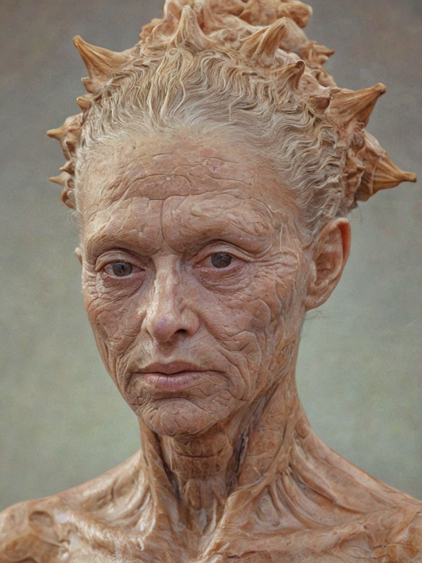 Humanoid Figure with Aged Texture and Spiky Protrusions
