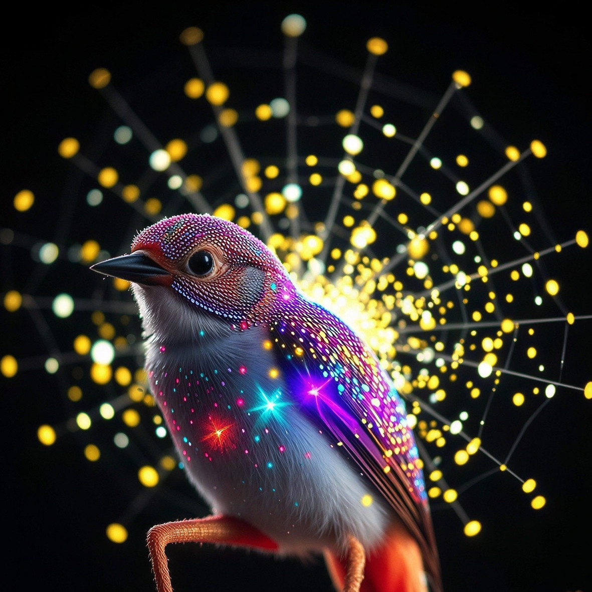 Colorful Bird with Iridescent Feathers on Branch