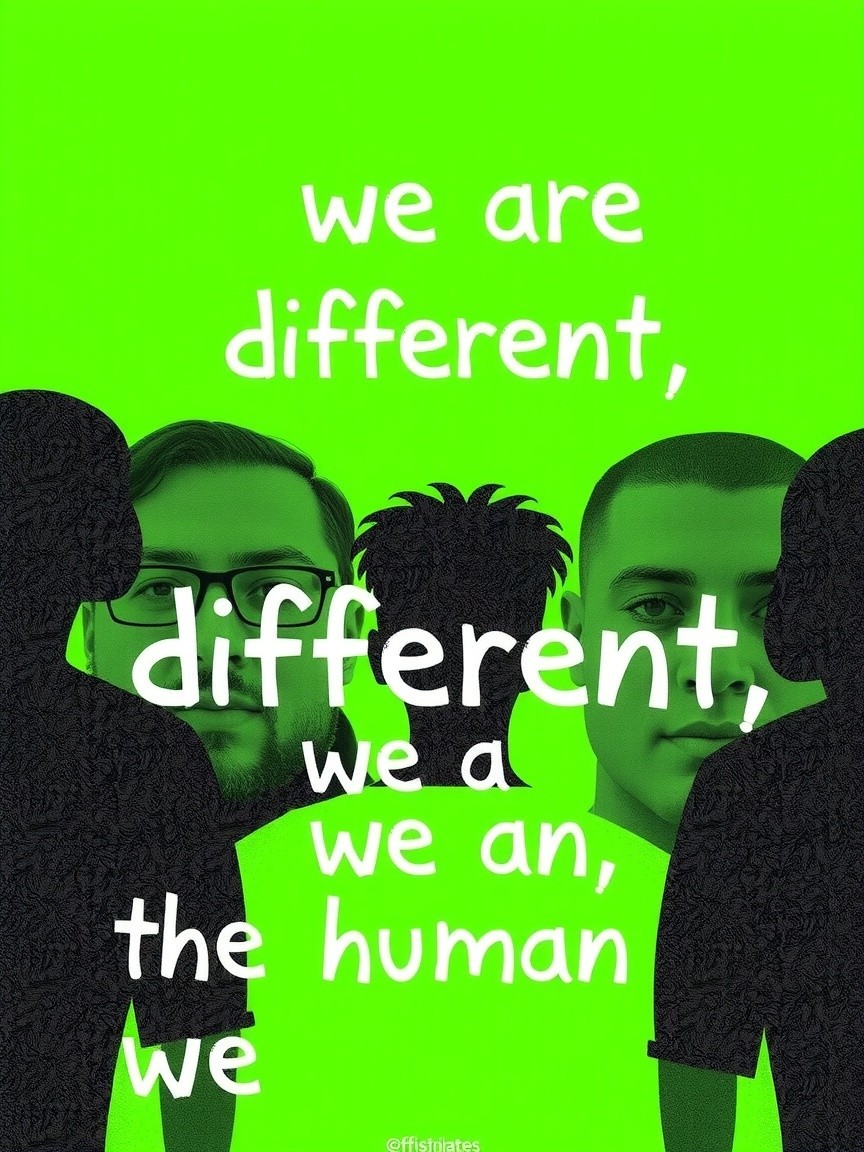 Vibrant Green Background with Playful Text and Silhouettes