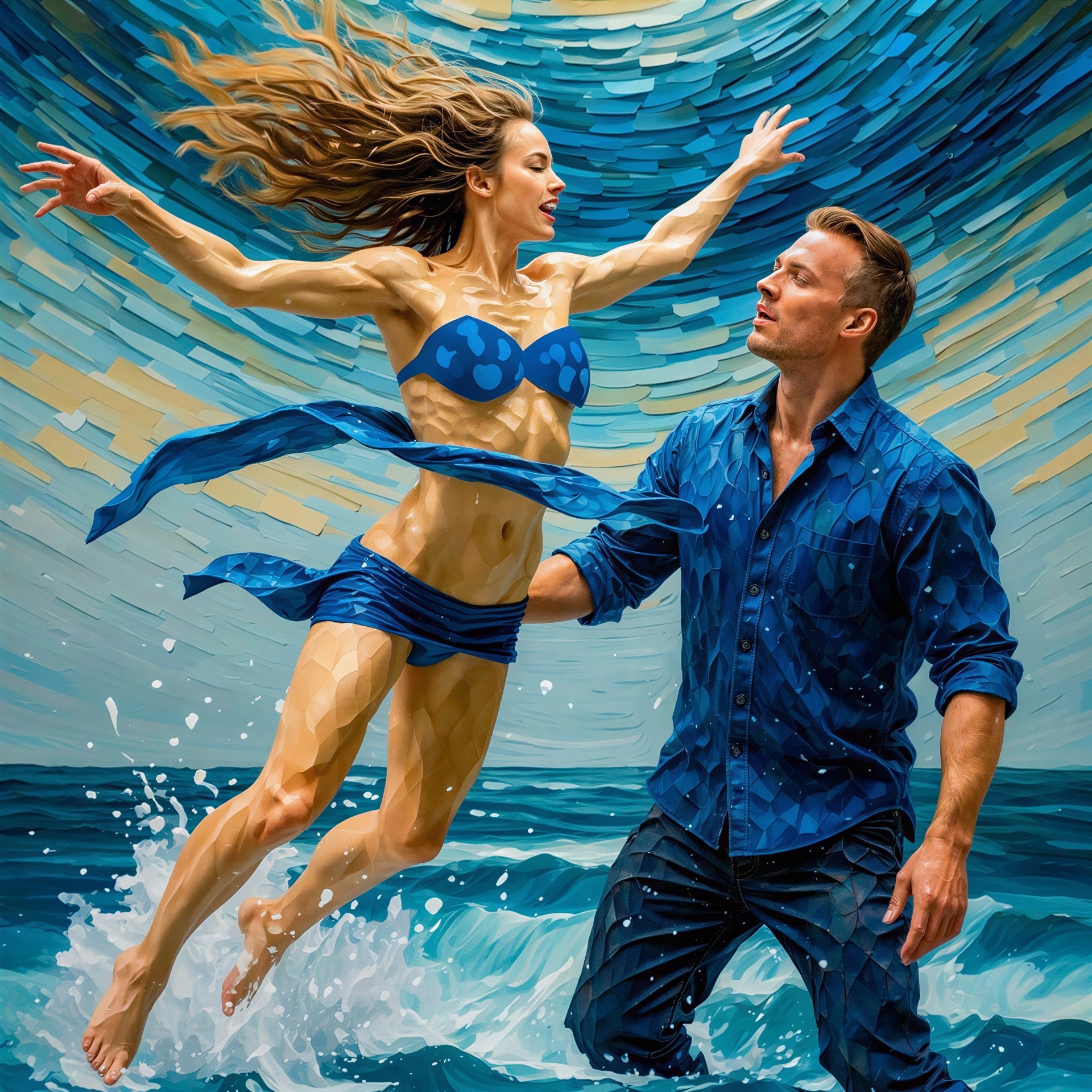 Mosaic and Cubist Digital Painting of Woman and Man