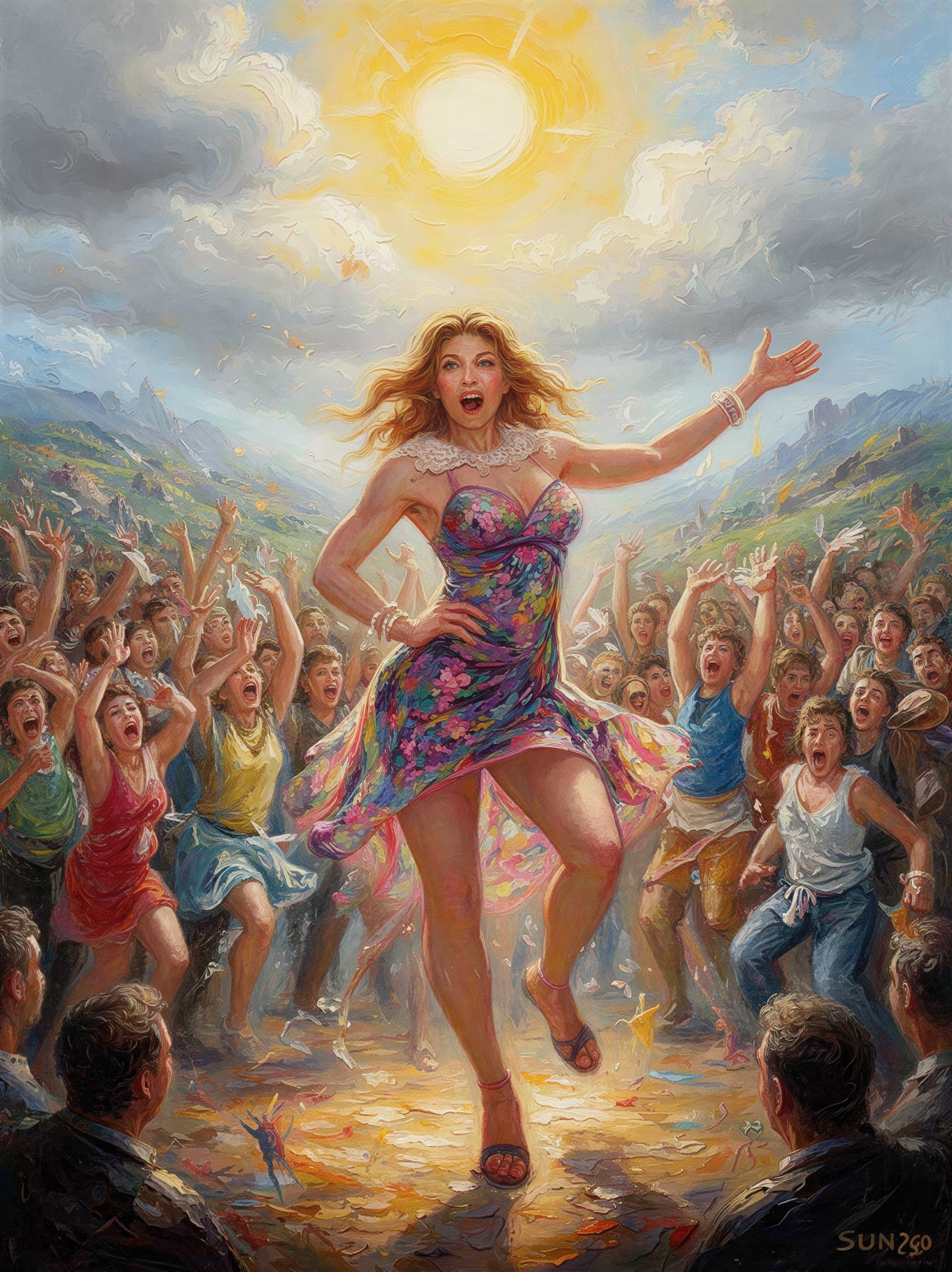 Vibrant Oil Painting of Woman Performing on Stage