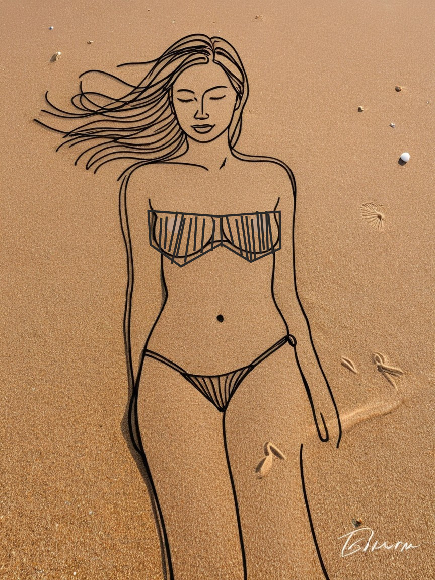 Minimalist Sand Outline of a Confident Woman