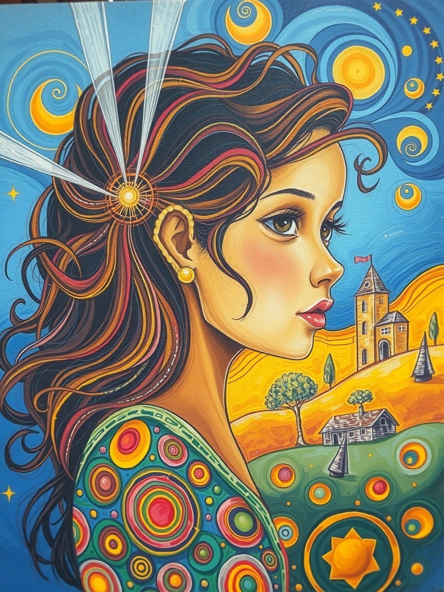 Close-up of a young female face with vibrant colors