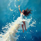 Whimsical Digital Painting of a Woman Reaching for a Sphere