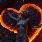 Volcanic-Inspired Dress with Glowing Heart Cutout