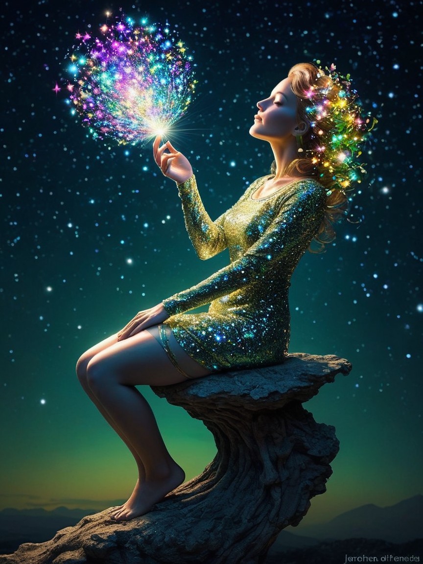 Blonde Woman in Bouffant Updo with Shimmering Dress