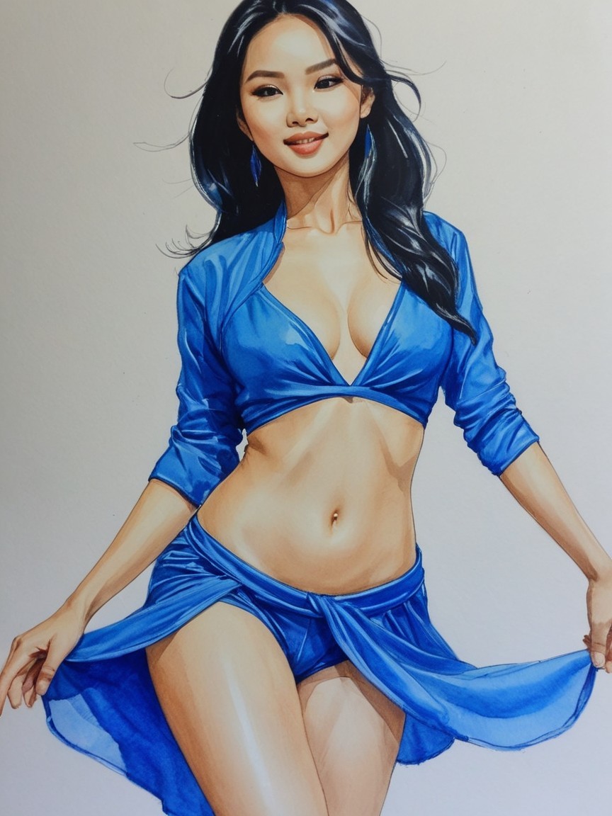 Confident Woman in Vibrant Blue Outfit and Accessories