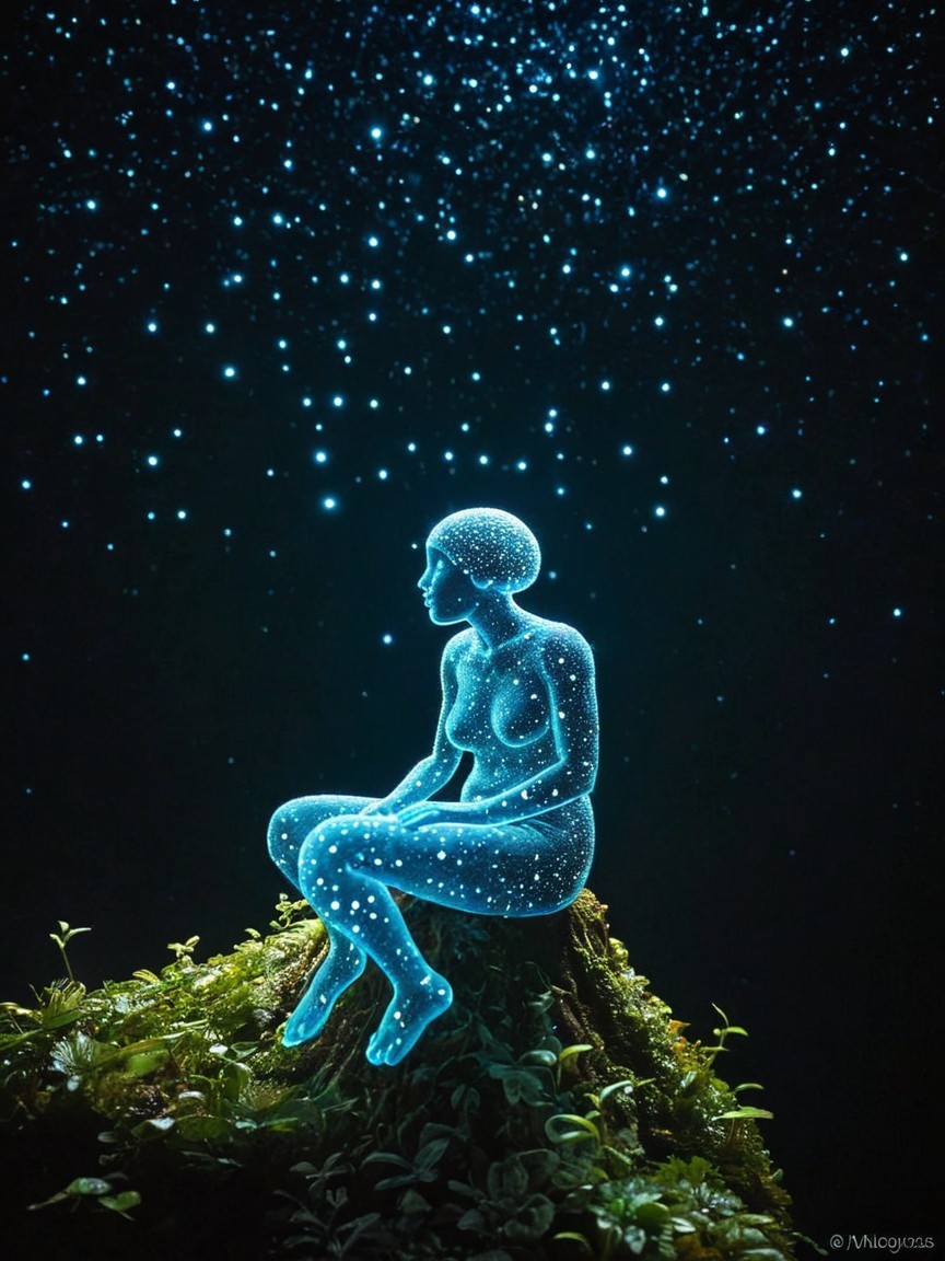 Ethereal Female Figure in a Starry Night Scene