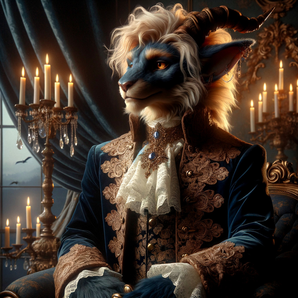 Close-up of a fantastical creature with fur and horns