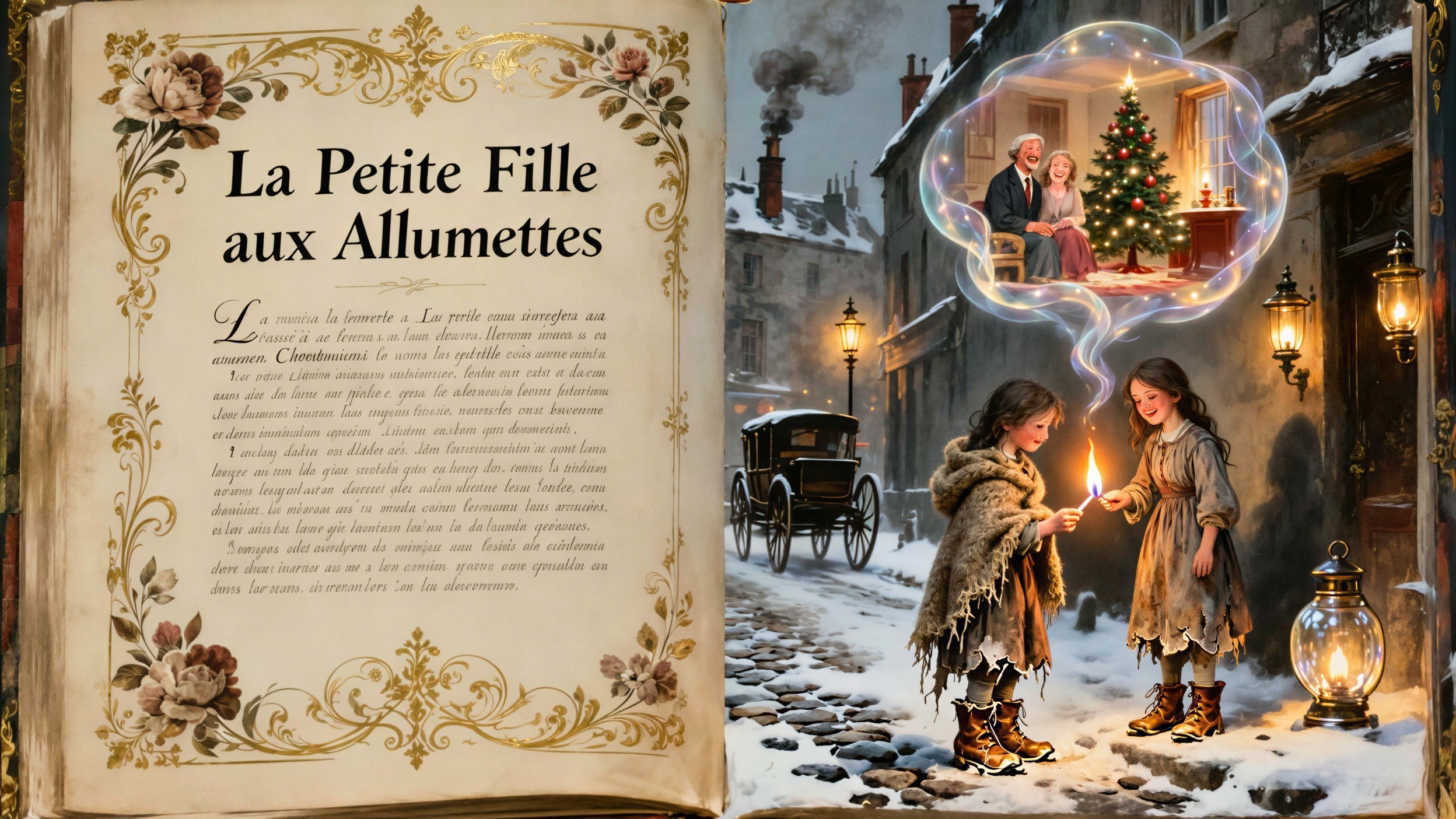 Open Book Displaying "La Petite Fille aux Allumettes