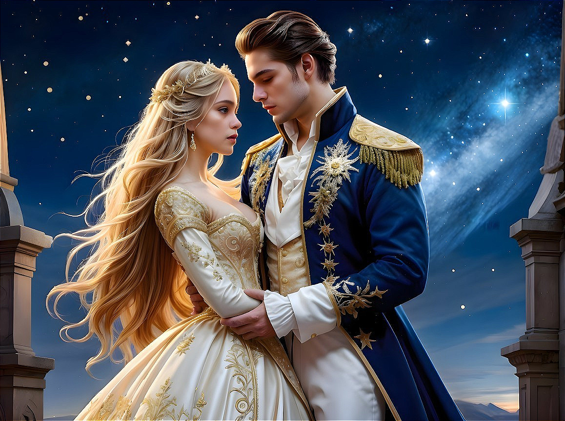 Cinematic Scene of Princess and Prince Under Stars