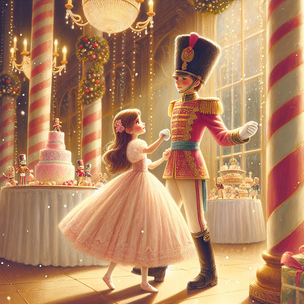 Whimsical Christmas Ballroom Dance Scene with Nutcracker