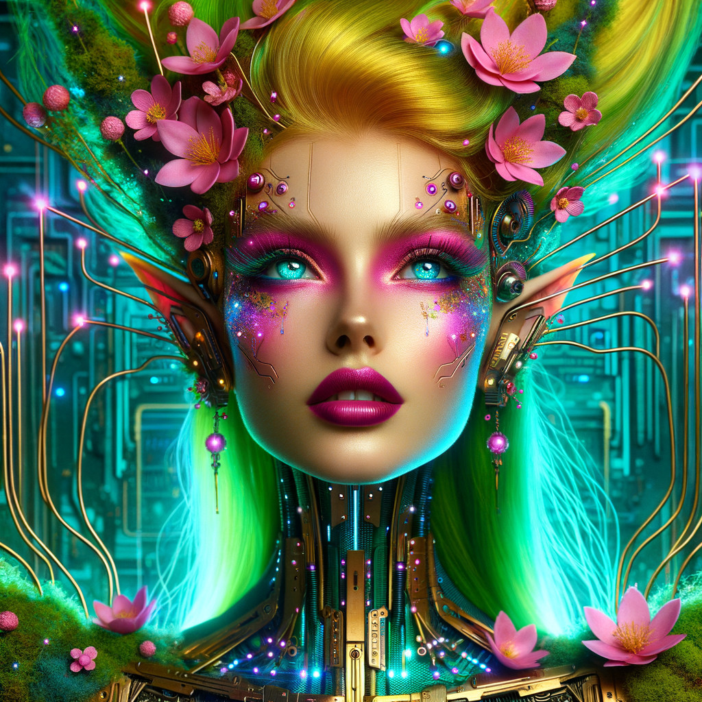 Cyberpunk-Fantasy Portrait of a Woman with Glowing Features