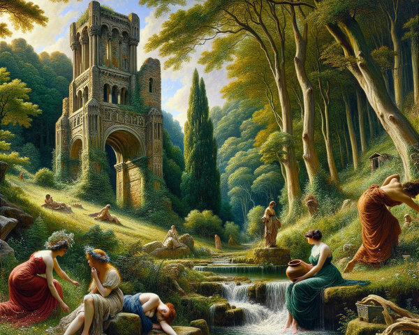 Detailed Oil Painting of a Lush Green Landscape