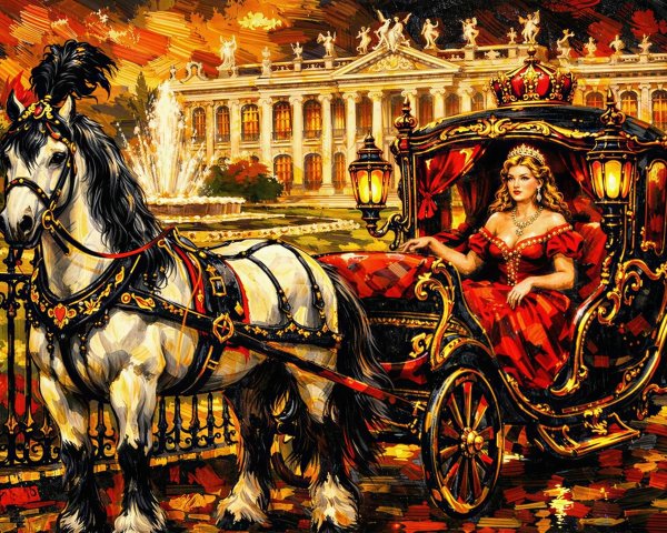 Digital Painting of a Queen in a Carriage at a Palace