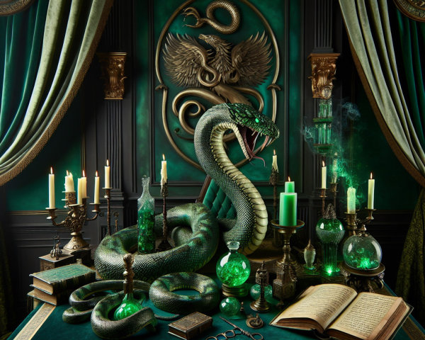 Medieval Green and Gold Room with Cobra Centerpiece