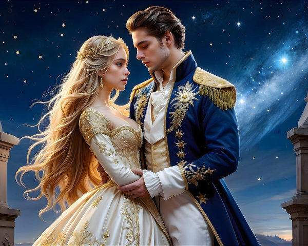 Cinematic Scene of Princess and Prince Under Stars