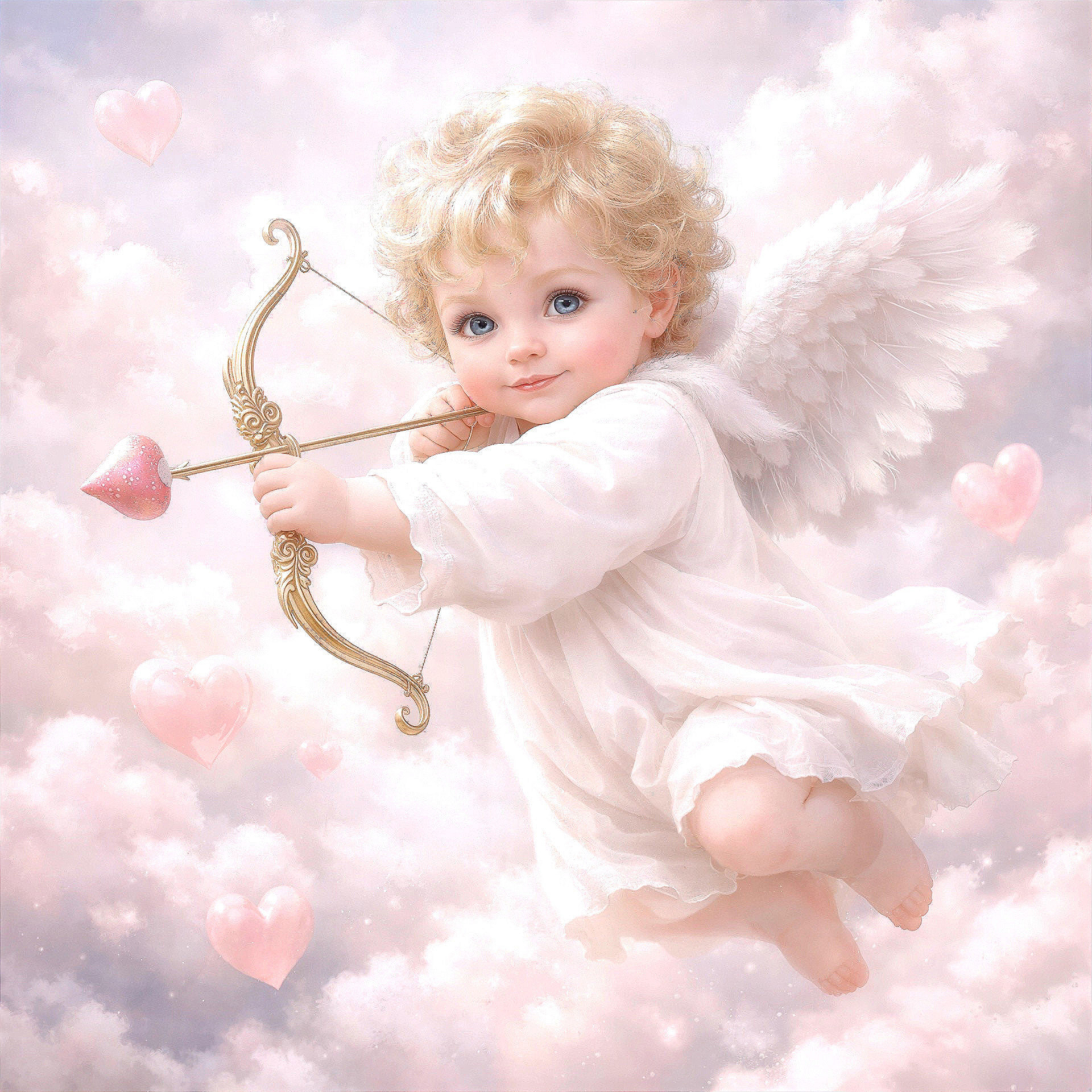 Chubby Cupid Illustration with Wings and Heart Arrow
