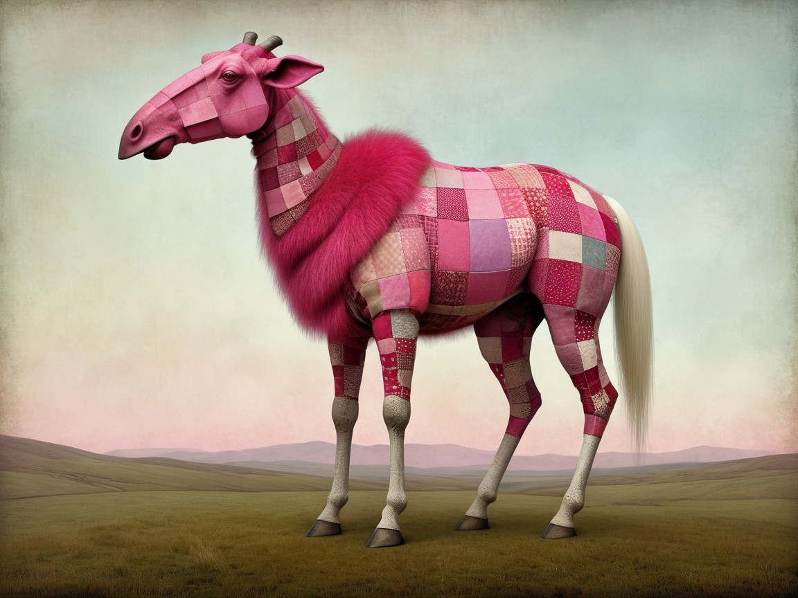 Whimsical Giraffe-Like Creature in Pastel Landscape