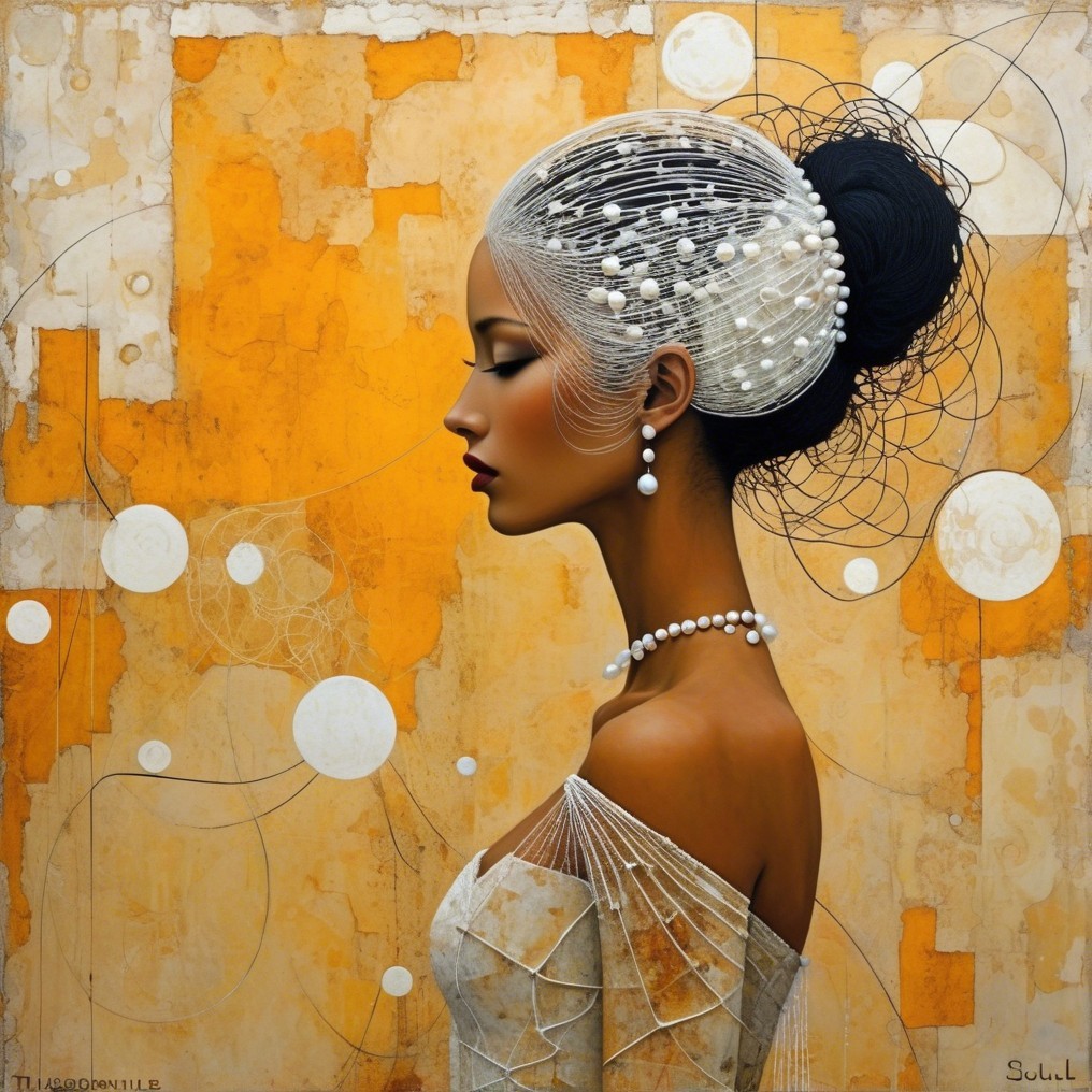 Profile of a Woman with Elegant Jewelry and Abstract Background