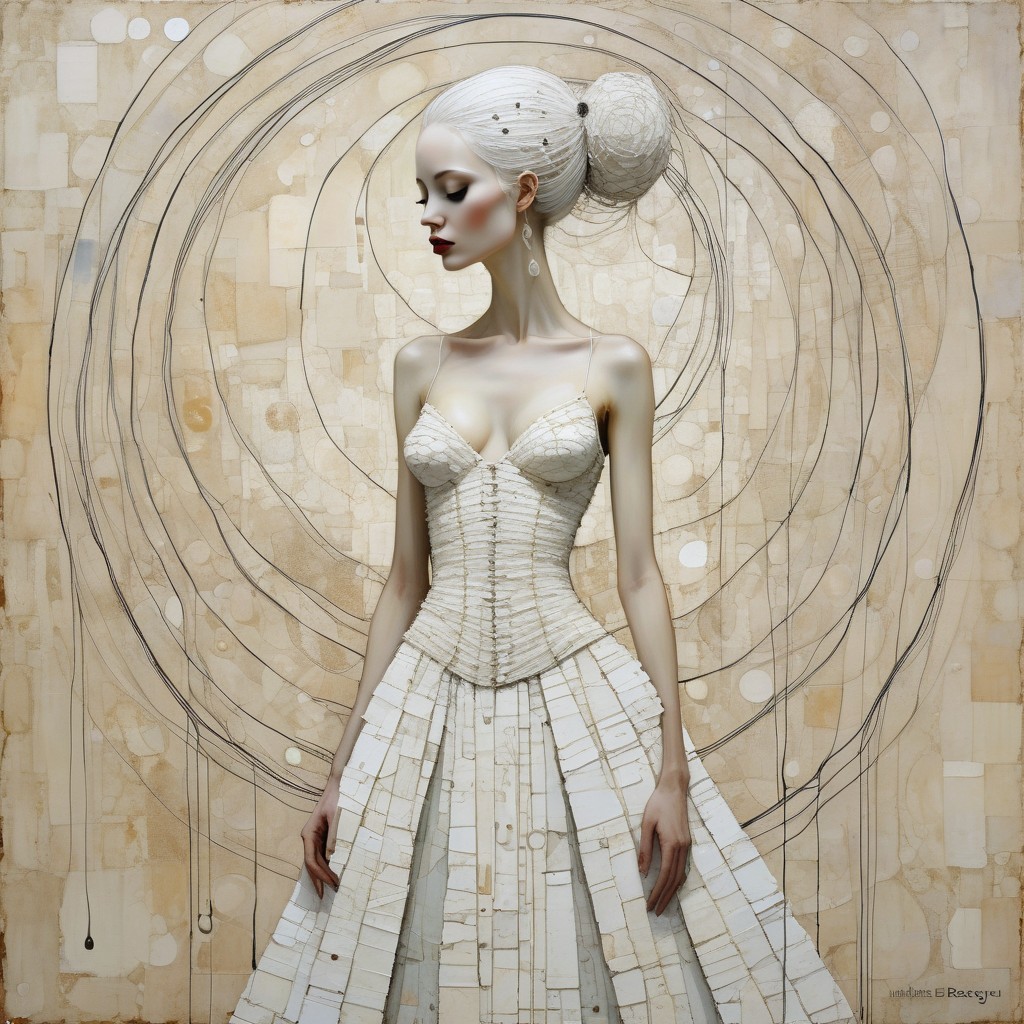 Elegant Woman in Flowing White Gown with Textured Background