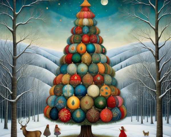 Detailed Fantasy Winter Wonderland Painting Description