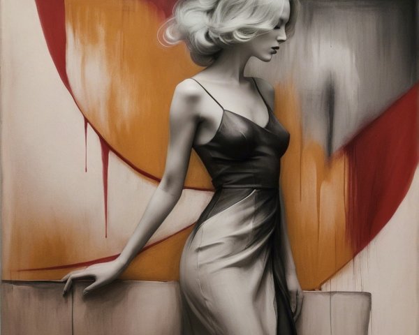 Monochromatic Figure Against Bold Abstract Background