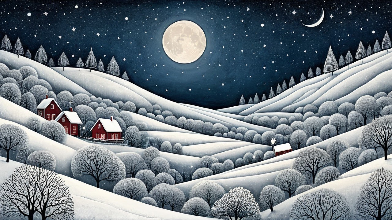 Whimsical Winter Wonderland Painting at Night