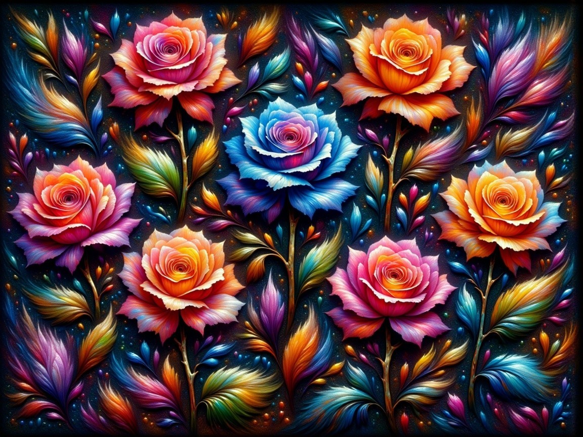 Vibrant Roses in Various Colors Against Starry Background