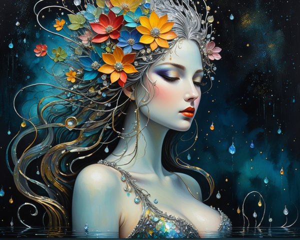 Serene Woman with Floral Adornments and Calm Expression