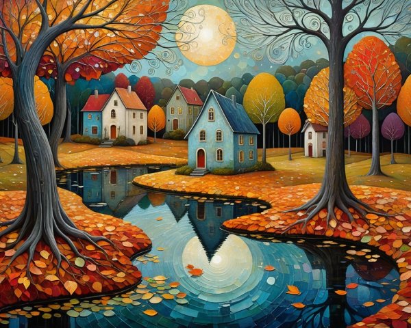 Vibrant Autumn Landscape with Colorful Trees and Pond