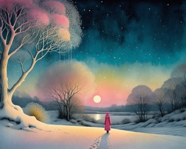 Serene Winter Landscape with Moonlit Reflection