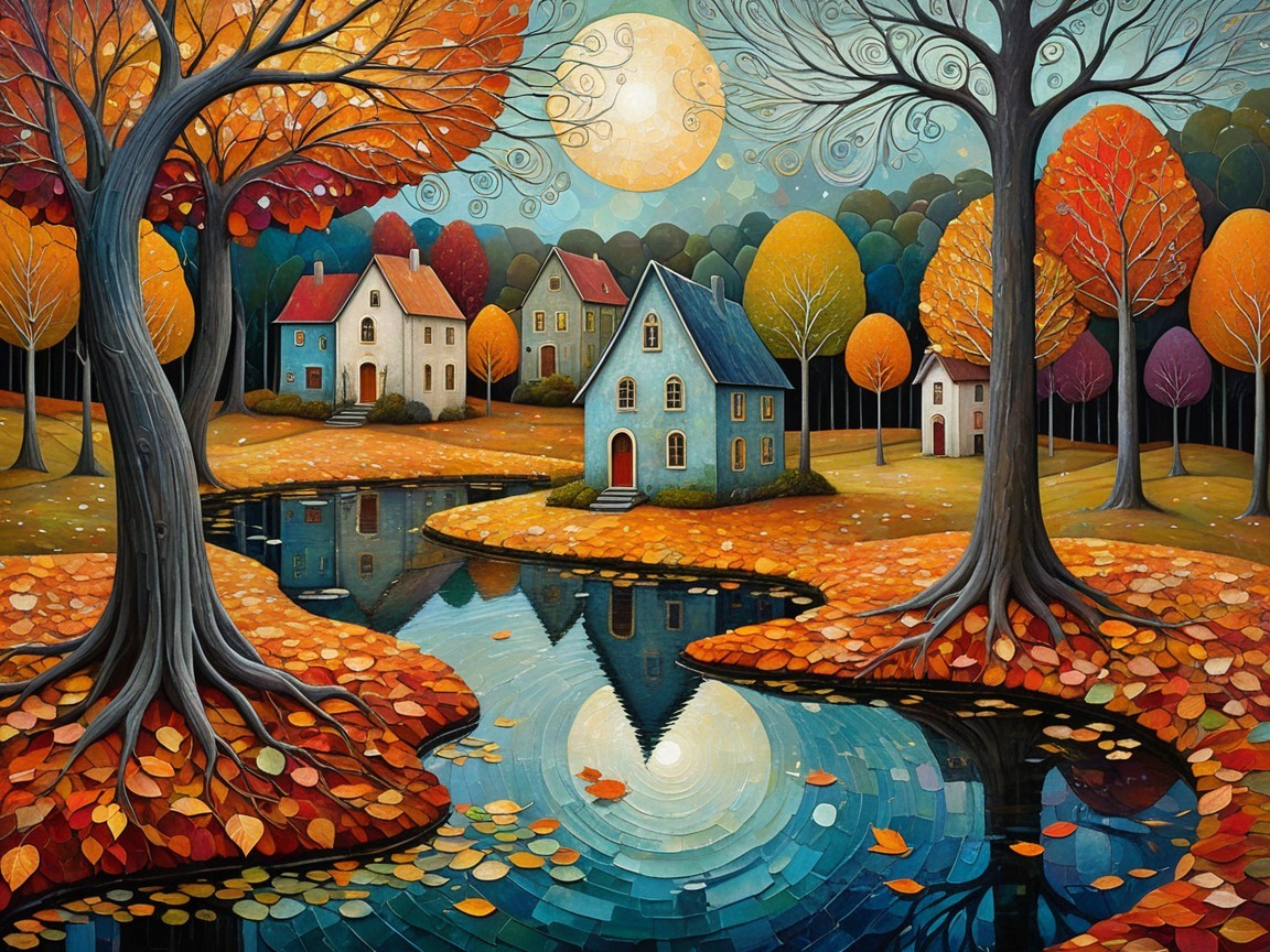 Vibrant Autumn Landscape with Colorful Trees and Pond