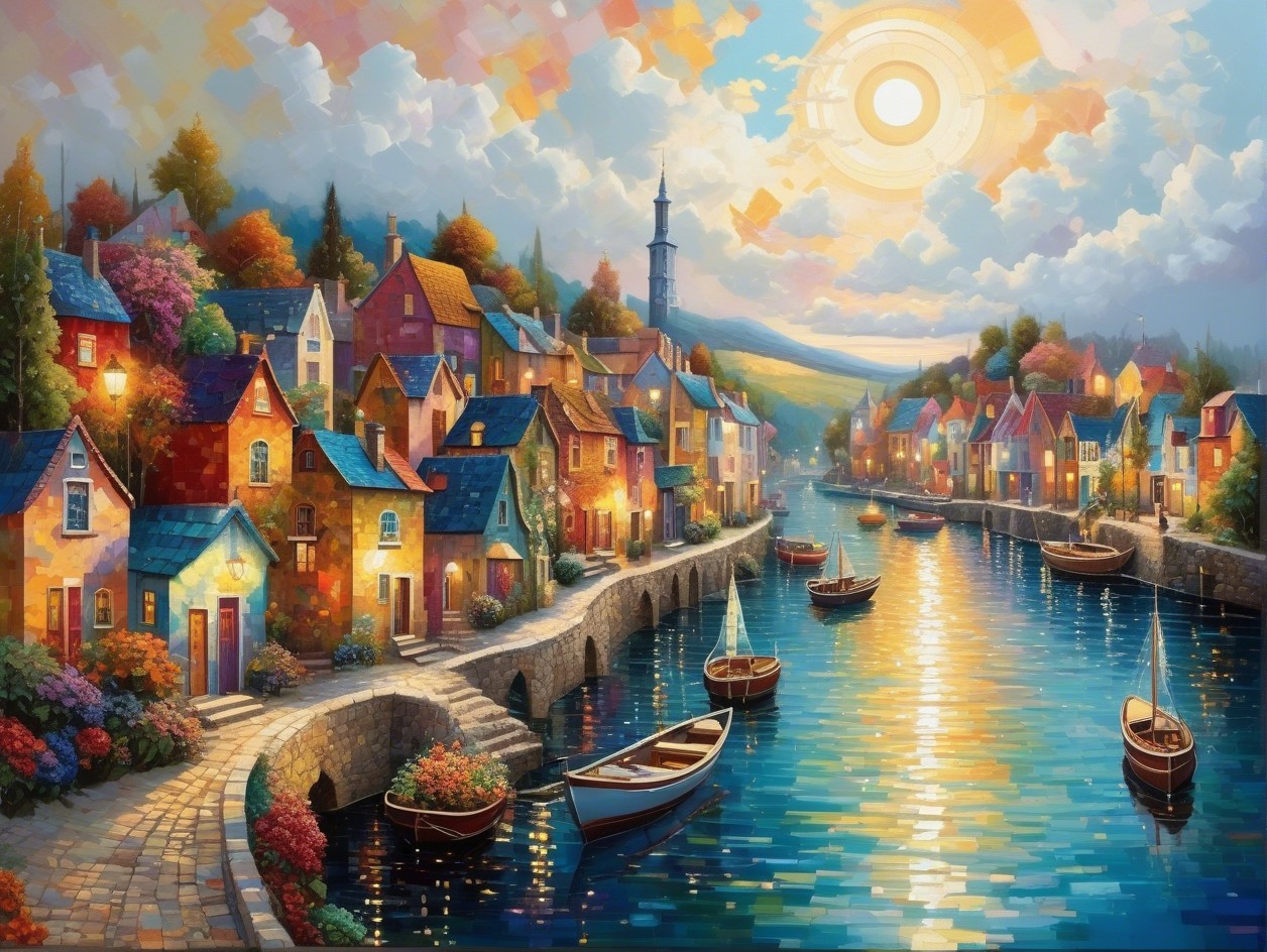 Impressionistic Painting of a Charming Port Town