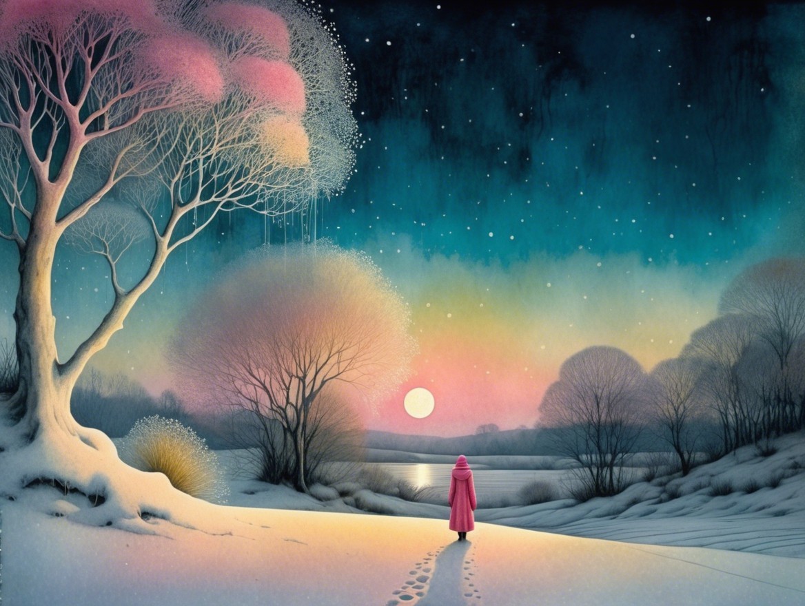 Serene Winter Landscape with Moonlit Reflection