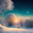 Serene Winter Landscape with Moonlit Reflection