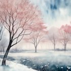 Tranquil Moonlit Waterscape in Watercolor Art