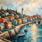 Impressionistic Painting of a Charming Port Town