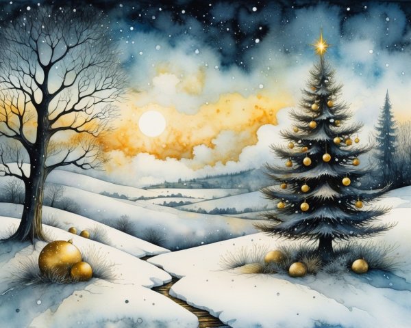 Winter Wonderland Watercolor with Christmas Elements
